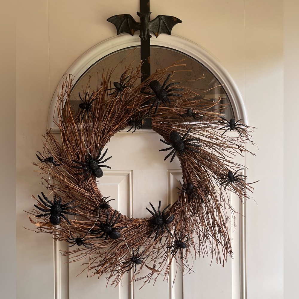 Halloween Twiggy Rattan Branchy Spider Wreath LED Light-up Lit 25” Decor 🕸️